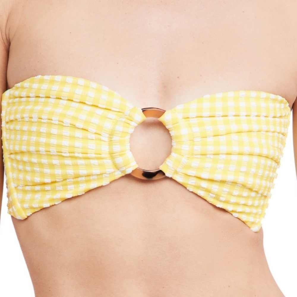 Montce Swim Tori Bandeau Bikini Top Yellow Gingham Size XS